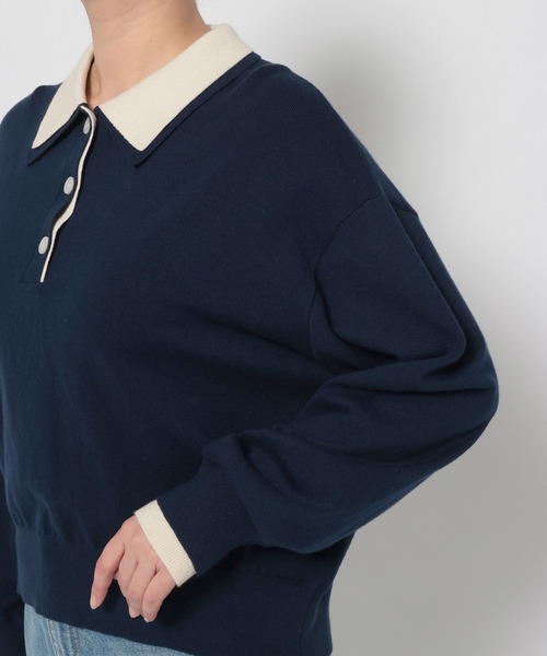 LOWRYS FARM（ローリーズファーム）の「バイカラーニットポロＬＳ 661937（ニット/セーター・レディース・アイボリー/グリーン/ネイビー/グレー・FREE）」の17枚目の写真
