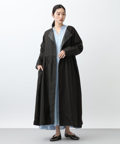 studio CLIP（スタディオクリップ）の「《natural by clip》リネンツイルワンピースコート（ノーカラーコート・レディース・ベージュ/チャコール・FREE）」の17枚目の写真