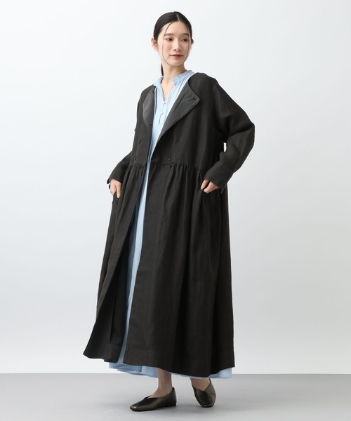 studio CLIP（スタディオクリップ）の「《natural by clip》リネンツイルワンピースコート（ノーカラーコート・レディース・ベージュ/チャコール・FREE）」の18枚目の写真