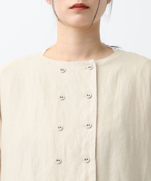 studio CLIP（スタディオクリップ）の「《natural by clip》リネンツイルワンピースコート（ノーカラーコート・レディース・ベージュ/チャコール・FREE）」の7枚目の写真