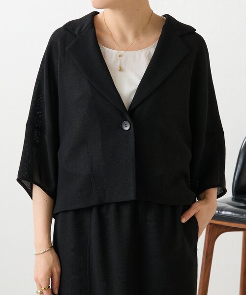 BEARDSLEY（ビアズリー）の「ハーフスリーブツイードジャケット（テーラードジャケット・レディース・ブラック/ベージュ・FREE）」の2枚目の写真