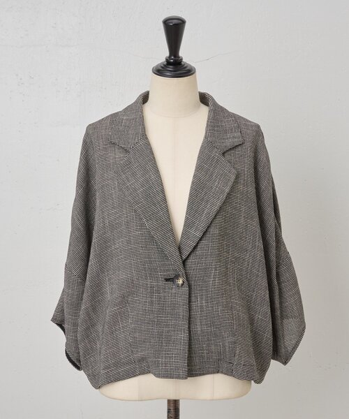 BEARDSLEY（ビアズリー）の「ハーフスリーブツイードジャケット（テーラードジャケット・レディース・ブラック/ベージュ・FREE）」の3枚目の写真