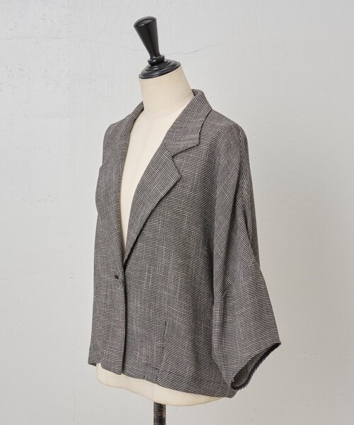 BEARDSLEY（ビアズリー）の「ハーフスリーブツイードジャケット（テーラードジャケット・レディース・ブラック/ベージュ・FREE）」の5枚目の写真