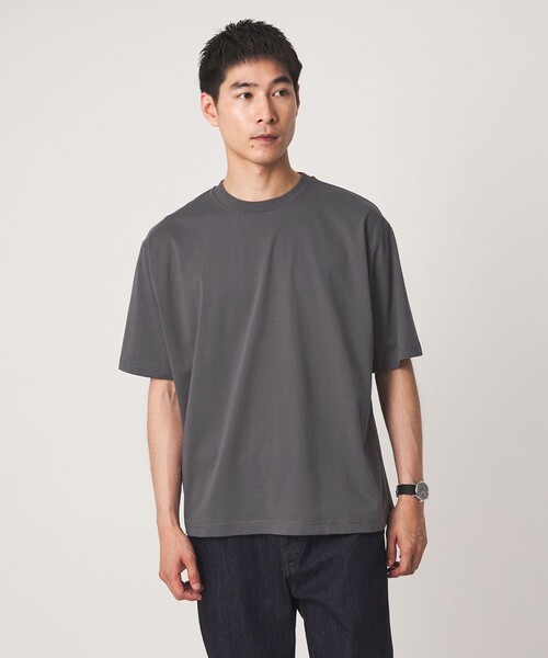 green label relaxing(グリーンレーベルリラクシング)の「【WEB限定】JUST fit デイリー ワイド Tシャツ -吸水速乾・抗菌-(Tシャツ/カットソー・メンズ・モカ/ロイヤルブルー/ホワイト/ライトグレー/ダークブラウン/ブラック/ネイビー/ダークグレー・S/M/L/XL)」の4枚目の写真