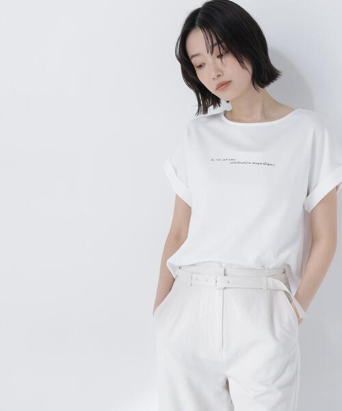 NATURAL BEAUTY BASIC(ナチュラルビューティーベーシック)の「ロゴフレンチTシャツ(Tシャツ/カットソー・レディース・オフホワイト/ネイビー/ベージュ・FREE)」の12枚目の写真