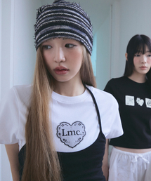 WM LACE HEART CROPPED TEE white