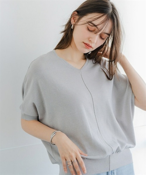 Maison INNESS（メゾンアイネス）の「Vネックドルマンニットトップス（ニット/セーター・レディース・モカ/ブルー/杢グレー/ブラック・3L～4L/L～LL/S～Ｍ/5L～6L）」の13枚目の写真
