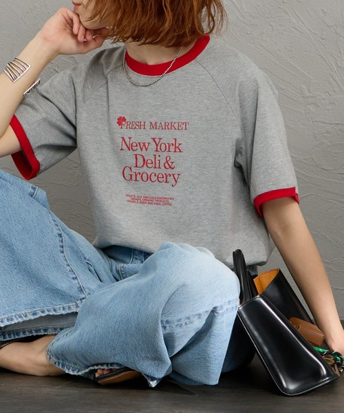 THE SHINZONE（ザ　シンゾーン）の「[THE SHINZONE/ザ シンゾーン] FRESH MARKET ロゴプリント リンガーＴシャツ（Tシャツ/カットソー・レディース・グレー/ホワイト/ネイビー・0）」の3枚目の写真