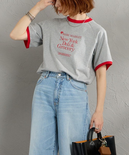 THE SHINZONE（ザ　シンゾーン）の「[THE SHINZONE/ザ シンゾーン] FRESH MARKET ロゴプリント リンガーＴシャツ（Tシャツ/カットソー・レディース・グレー/ホワイト/ネイビー・0）」の16枚目の写真