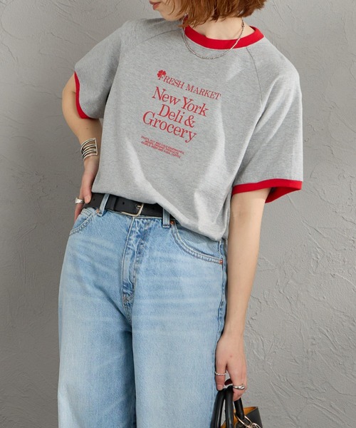 THE SHINZONE（ザ　シンゾーン）の「[THE SHINZONE/ザ シンゾーン] FRESH MARKET ロゴプリント リンガーＴシャツ（Tシャツ/カットソー・レディース・グレー/ホワイト/ネイビー・0）」の15枚目の写真