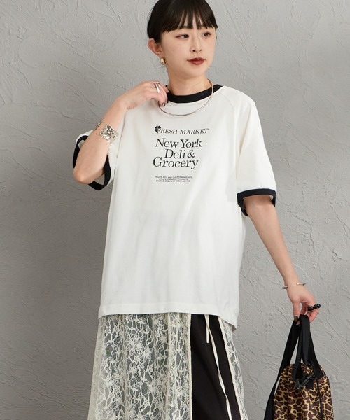 THE SHINZONE（ザ　シンゾーン）の「[THE SHINZONE/ザ シンゾーン] FRESH MARKET ロゴプリント リンガーＴシャツ（Tシャツ/カットソー・レディース・グレー/ホワイト/ネイビー・0）」の9枚目の写真