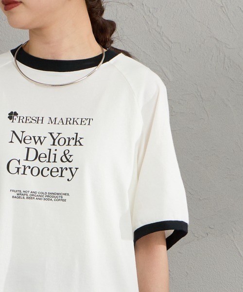 THE SHINZONE（ザ　シンゾーン）の「[THE SHINZONE/ザ シンゾーン] FRESH MARKET ロゴプリント リンガーＴシャツ（Tシャツ/カットソー・レディース・グレー/ホワイト/ネイビー・0）」の12枚目の写真