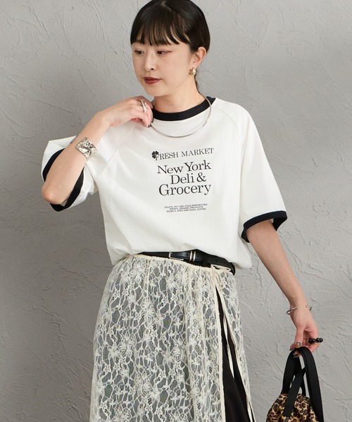 THE SHINZONE（ザ　シンゾーン）の「[THE SHINZONE/ザ シンゾーン] FRESH MARKET ロゴプリント リンガーＴシャツ（Tシャツ/カットソー・レディース・グレー/ホワイト/ネイビー・0）」の5枚目の写真