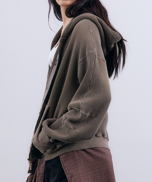 (w) Waffle Fleece Zip-Up Parker — кардиган с фактурой «вафля», капюшон