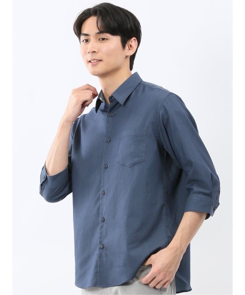 TAKA-Q(タカキュー)の「【ストレッチ 綿混】タカキュー ソラーロ レギュラーカラー 7分袖 シャツ(シャツ/ブラウス・メンズ・ブラック/サックスブルー/ライトグレー/ネイビー・MEDIUM/LARGE/X-LARGE)」の1枚目の写真