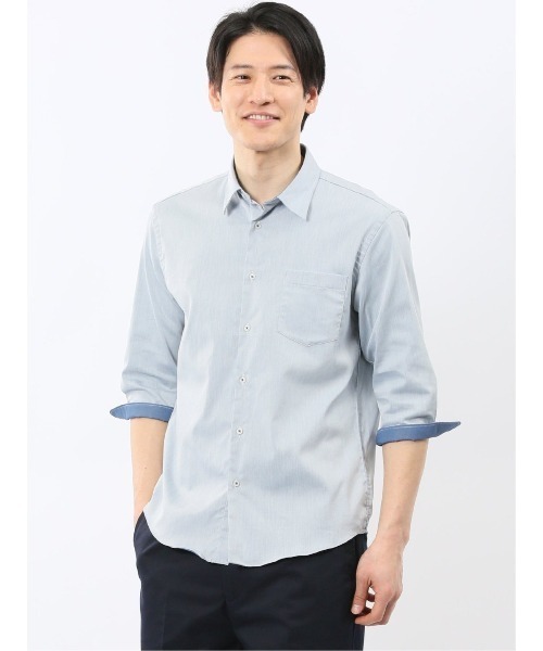 TAKA-Q(タカキュー)の「【ストレッチ 綿混】タカキュー ソラーロ レギュラーカラー 7分袖 シャツ(シャツ/ブラウス・メンズ・ブラック/サックスブルー/ライトグレー/ネイビー・MEDIUM/LARGE/X-LARGE)」の4枚目の写真