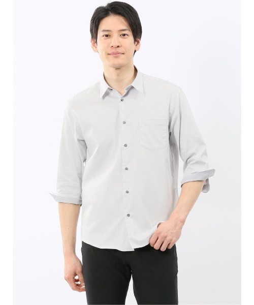 TAKA-Q(タカキュー)の「【ストレッチ 綿混】タカキュー ソラーロ レギュラーカラー 7分袖 シャツ(シャツ/ブラウス・メンズ・ブラック/サックスブルー/ライトグレー/ネイビー・MEDIUM/LARGE/X-LARGE)」の3枚目の写真