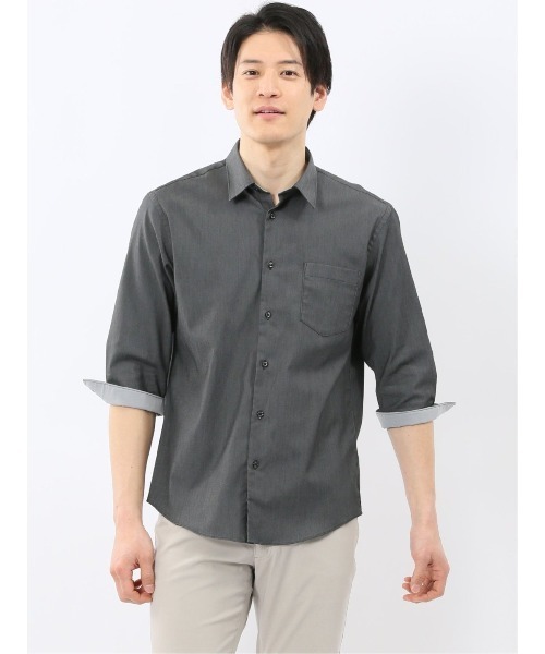 TAKA-Q(タカキュー)の「【ストレッチ 綿混】タカキュー ソラーロ レギュラーカラー 7分袖 シャツ(シャツ/ブラウス・メンズ・ブラック/サックスブルー/ライトグレー/ネイビー・MEDIUM/LARGE/X-LARGE)」の2枚目の写真