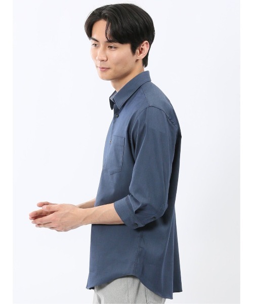 TAKA-Q(タカキュー)の「【ストレッチ 綿混】タカキュー ソラーロ レギュラーカラー 7分袖 シャツ(シャツ/ブラウス・メンズ・ブラック/サックスブルー/ライトグレー/ネイビー・MEDIUM/LARGE/X-LARGE)」の6枚目の写真