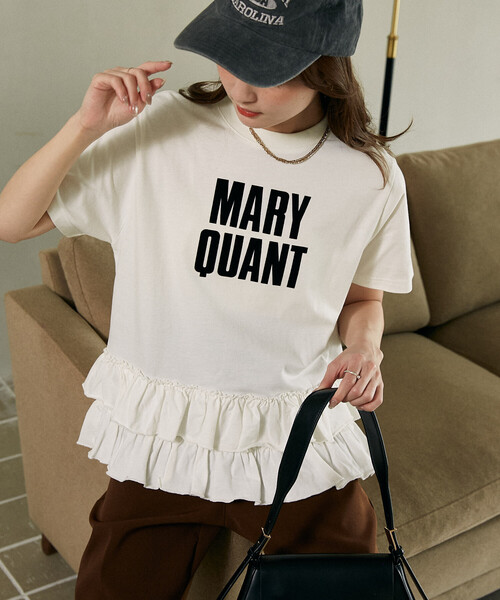 MARY QUANT × PUBLUX/マリークワント 裾 ティアード 切替 ロゴ Tシャツ