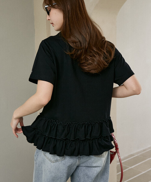 MARY QUANT（マリークワント）の「MARY QUANT × PUBLUX/マリークワント 裾 ティアード 切替 ロゴ Tシャツ　限定展開（Tシャツ/カットソー・レディース・ブラック/オフホワイト・ﾌﾘ-）」の4枚目の写真