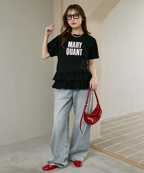 MARY QUANT × PUBLUX/マリークワント 裾 ティアード 切替 ロゴ Tシャツ