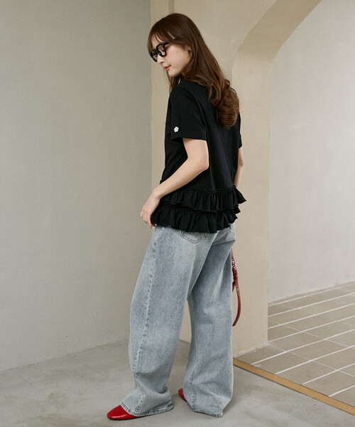 MARY QUANT（マリークワント）の「MARY QUANT × PUBLUX/マリークワント 裾 ティアード 切替 ロゴ Tシャツ　限定展開（Tシャツ/カットソー・レディース・ブラック/オフホワイト・ﾌﾘ-）」の7枚目の写真