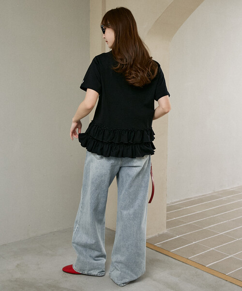MARY QUANT（マリークワント）の「MARY QUANT × PUBLUX/マリークワント 裾 ティアード 切替 ロゴ Tシャツ　限定展開（Tシャツ/カットソー・レディース・ブラック/オフホワイト・ﾌﾘ-）」の8枚目の写真