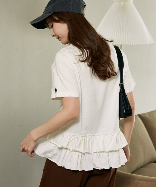 MARY QUANT（マリークワント）の「MARY QUANT × PUBLUX/マリークワント 裾 ティアード 切替 ロゴ Tシャツ　限定展開（Tシャツ/カットソー・レディース・ブラック/オフホワイト・ﾌﾘ-）」の13枚目の写真