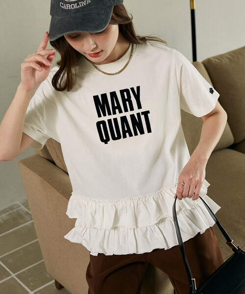 MARY QUANT × PUBLUX/マリークワント 裾 ティアード 切替 ロゴ Tシャツ