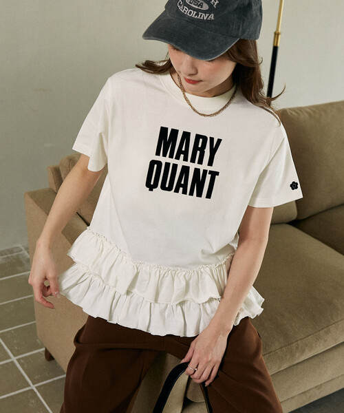 MARY QUANT × PUBLUX/マリークワント 裾 ティアード 切替 ロゴ Tシャツ