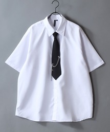 Dress Shirt with Tie/2WAY オーバーサイズ ネクタイ付き チェーン付き 半袖シャツ ドレスシャツ