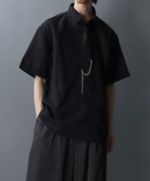 SITRY(シトリー)の「Dress Shirt with Tie/2WAY オーバーサイズ ネクタイ付き チェーン付き 半袖シャツ ドレスシャツ(シャツ/ブラウス・メンズ・ホワイト/ブラック・M/L)」の21枚目の写真