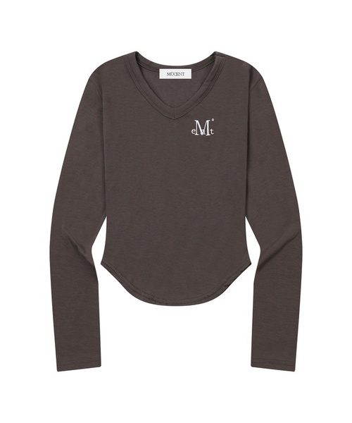 MUCENT(ムセント)の「ロイナVネックグリムロングスリーブTシャツ(6カラー)(Tシャツ/カットソー・レディース・ホワイト/ブラック/ブラウン/PINK/チャコール/グレー系1・FREE)」の5枚目の写真