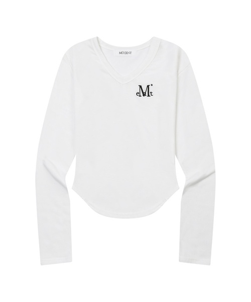 MUCENT(ムセント)の「ロイナVネックグリムロングスリーブTシャツ(6カラー)(Tシャツ/カットソー・レディース・ホワイト/ブラック/ブラウン/PINK/チャコール/グレー系1・FREE)」の2枚目の写真