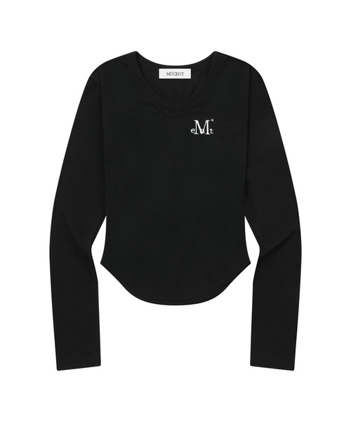 MUCENT(ムセント)の「ロイナVネックグリムロングスリーブTシャツ(6カラー)(Tシャツ/カットソー・レディース・ホワイト/ブラック/ブラウン/PINK/チャコール/グレー系1・FREE)」の1枚目の写真