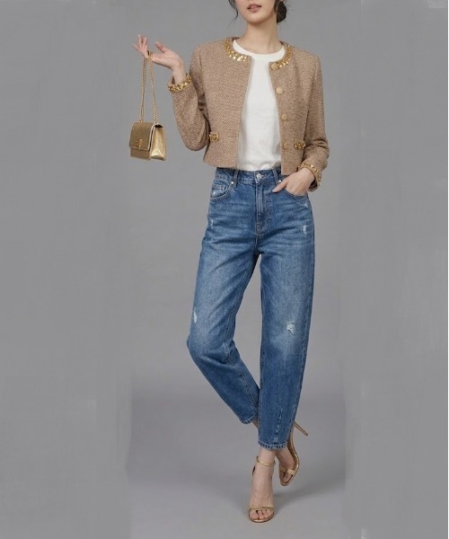 Ritomo De Ricco（リトモ・デ・リコ）の「グリッタージュエルツイード・ショートジャケット（セットアップスカート有）（ノーカラージャケット・レディース・ブラウン・FREE）」の5枚目の写真