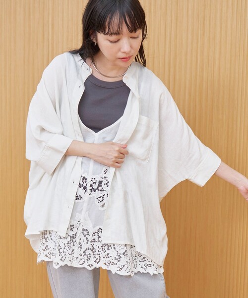 coen(コーエン)の「【接触冷感】リネンレーヨンドルマンバンドカラーシャツ(シャツ/ブラウス・レディース・ダークブラウン/オフホワイト/ロイヤルブルー/その他1・FREE)」の7枚目の写真