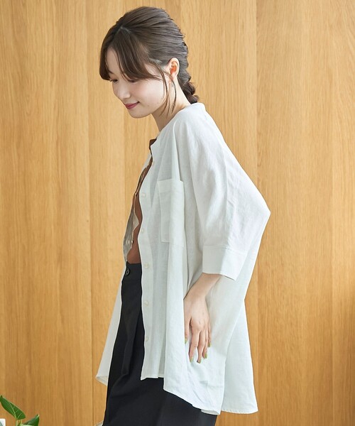 coen(コーエン)の「【接触冷感】リネンレーヨンドルマンバンドカラーシャツ(シャツ/ブラウス・レディース・ダークブラウン/オフホワイト/ロイヤルブルー/その他1・FREE)」の12枚目の写真