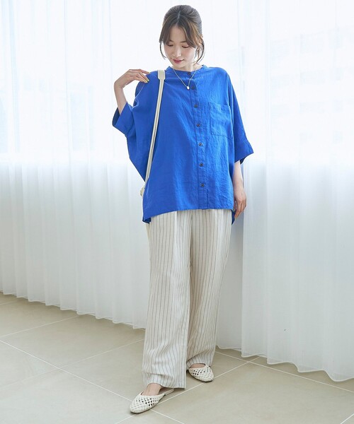 coen(コーエン)の「【接触冷感】リネンレーヨンドルマンバンドカラーシャツ(シャツ/ブラウス・レディース・ダークブラウン/オフホワイト/ロイヤルブルー/その他1・FREE)」の22枚目の写真