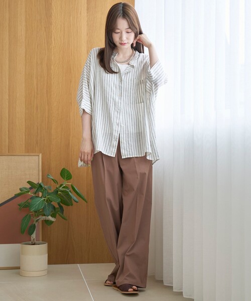 coen(コーエン)の「【接触冷感】リネンレーヨンドルマンバンドカラーシャツ(シャツ/ブラウス・レディース・ダークブラウン/オフホワイト/ロイヤルブルー/その他1・FREE)」の15枚目の写真