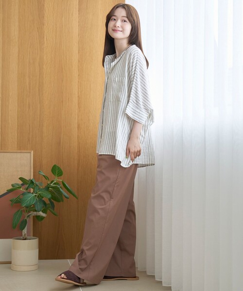 coen(コーエン)の「【接触冷感】リネンレーヨンドルマンバンドカラーシャツ(シャツ/ブラウス・レディース・ダークブラウン/オフホワイト/ロイヤルブルー/その他1・FREE)」の14枚目の写真