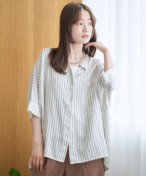 coen(コーエン)の「【接触冷感】リネンレーヨンドルマンバンドカラーシャツ(シャツ/ブラウス・レディース・ダークブラウン/オフホワイト/ロイヤルブルー/その他1・FREE)」の12枚目の写真