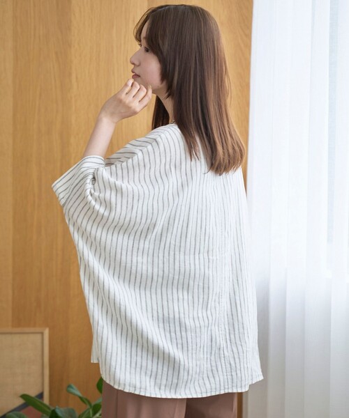coen(コーエン)の「【接触冷感】リネンレーヨンドルマンバンドカラーシャツ(シャツ/ブラウス・レディース・ダークブラウン/オフホワイト/ロイヤルブルー/その他1・FREE)」の10枚目の写真