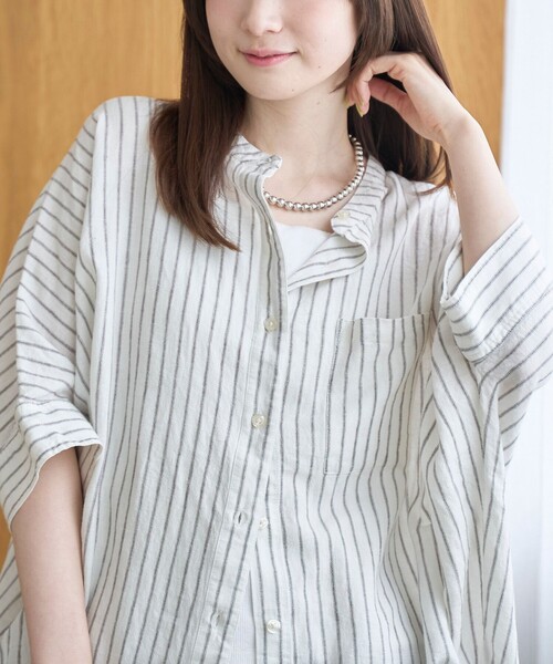 coen(コーエン)の「【接触冷感】リネンレーヨンドルマンバンドカラーシャツ(シャツ/ブラウス・レディース・ダークブラウン/オフホワイト/ロイヤルブルー/その他1・FREE)」の9枚目の写真