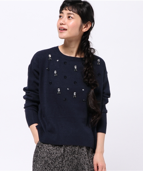 OUTLET（アウトレット）の「【CAPRICIEUX LE'MAGE】ビジューアンゴラPO（ニット/セーター・レディース・グレー/ネイビー/ホワイト・FREE）」の3枚目の写真