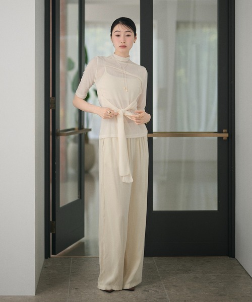 LAULEN(ローレン)の「half sleeve waist tie sheer high neck tops / ウエストリボン5分袖ハイネックシアートップス(Tシャツ/カットソー・レディース・グレー/アイボリー/ブラック・FREE)」の11枚目の写真