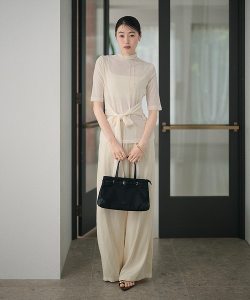 LAULEN(ローレン)の「half sleeve waist tie sheer high neck tops / ウエストリボン5分袖ハイネックシアートップス(Tシャツ/カットソー・レディース・グレー/アイボリー/ブラック・FREE)」の13枚目の写真