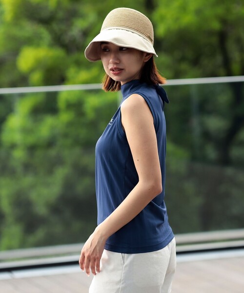 BEAMS GOLF(ビームスゴルフ)の「PURPLE LABEL / MONTAUK リボン モックネック シャツ(吸水速乾、UVカット)(スウェット・レディース・ホワイト/ネイビー/ピンク・LARGE/SMALL/MEDIUM)」の10枚目の写真