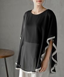 ふちどり配色シフォンバタフライブラウス